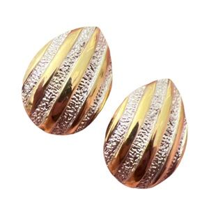 Vintage Fernando Originals Gold Tone Textured Almond Shape Clip On Earrings